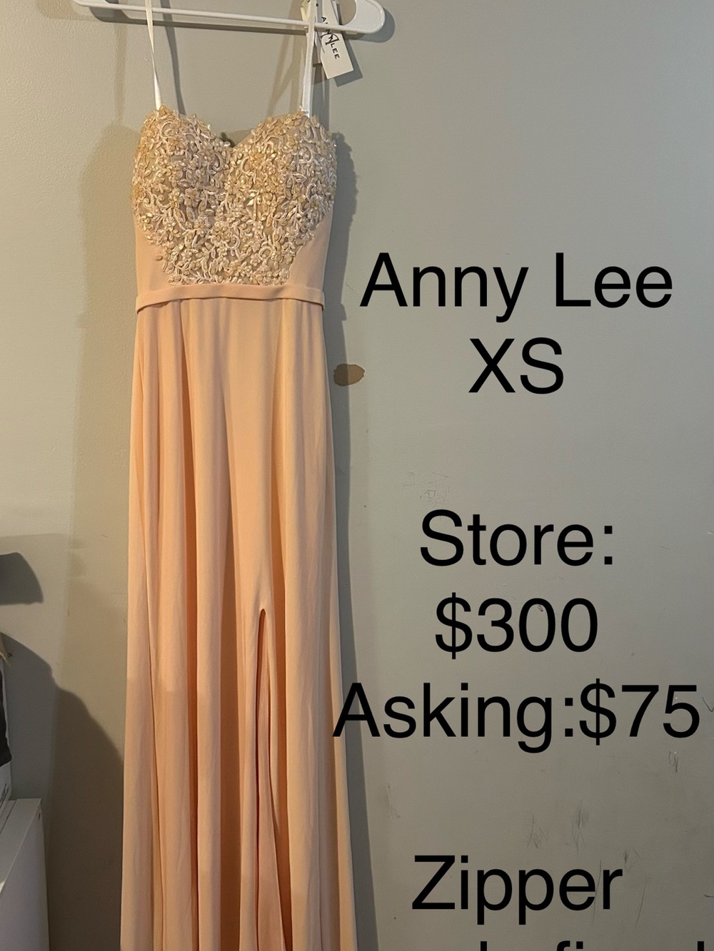 Anny Lee Peach Strapless Beaded Chiffon Evening Dress